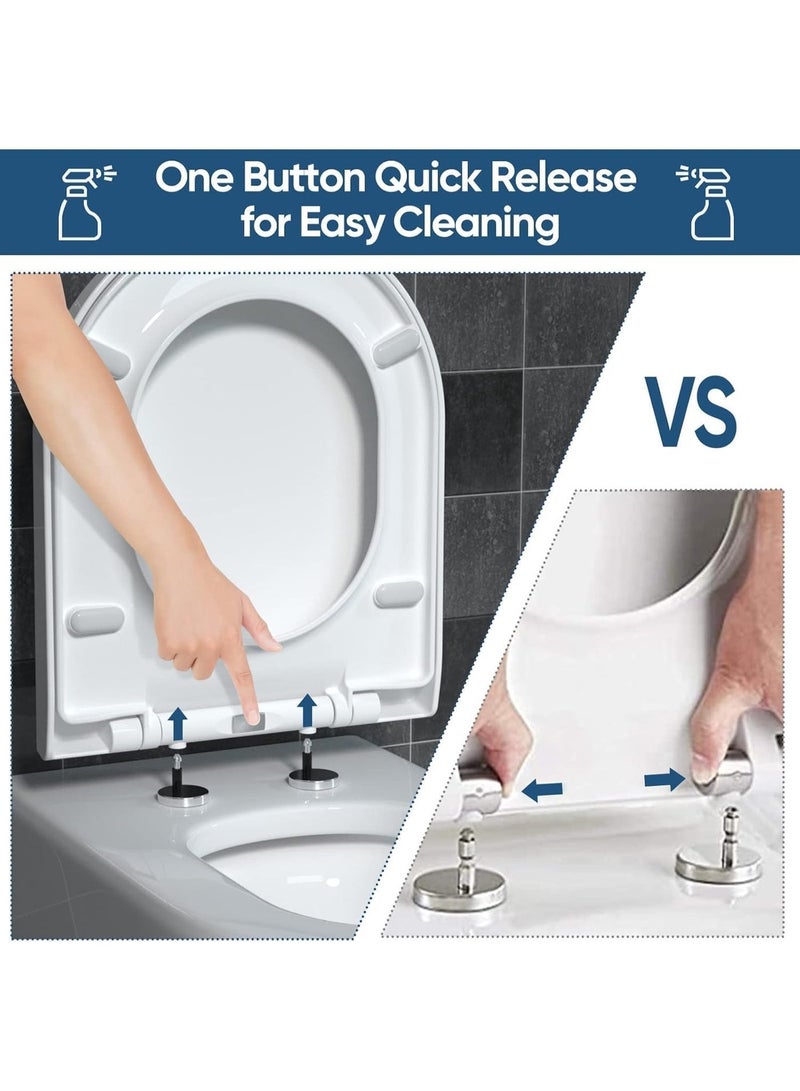 م.ا & ف'س مقعد مرحاض بإغلاق ناعم، مقاعد مرحاض بفك سريع، تثبيت علوي بسيط، مقاعد مرحاض متينة مضادة للبكتيريا بمفصلات فولاذية مقاومة للصدأ قابلة للتعديل، غطاء مرحاض أبيض على شكل حرف D/U - Image 3